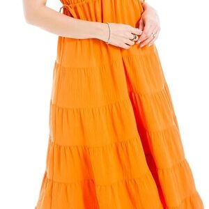 Max Studio Tangerine Orange Tiered Maxi Dress